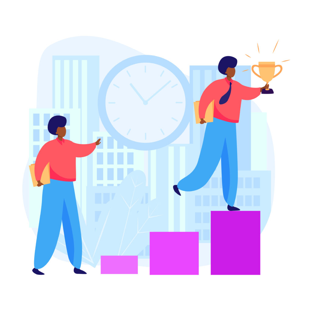 african american business leader walking upstairs